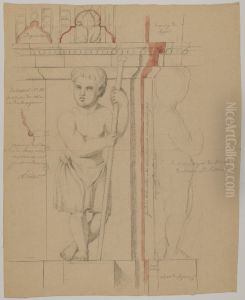 Nationalmuseum. Studier for skulputural utsmyckn., sal 82, ovre vaningen by Friedrich August Stuler