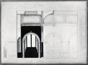 Nationalmuseum. Vaggsektion och fonsterprofil. sal 78, ovre vaningen by Friedrich August Stuler