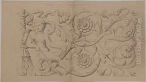 Nationalmuseum. Studie for ornament i valve sal 78, ovre vaningen by Friedrich August Stuler