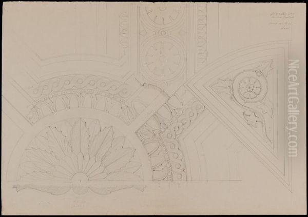 Nationalmuseum. Detaljskisser till dekorativ utsmyckning av taket i sal 1. bottenvaningen - view 1