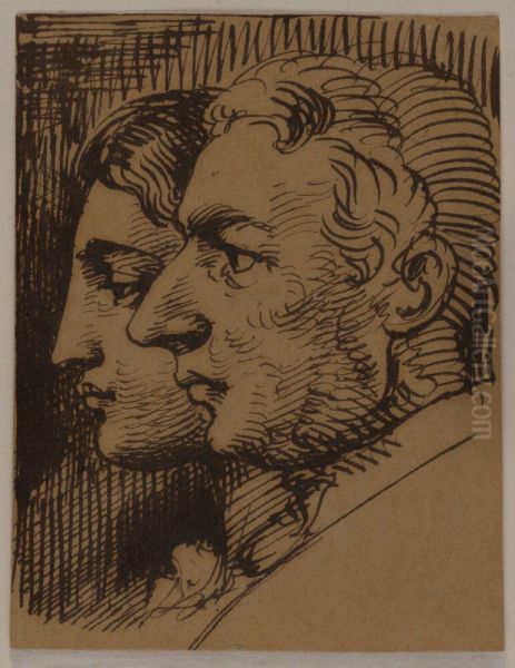 Double portrait of man and woman in profile - view 1