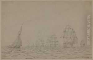 Marint landskap med segelfartyg by Anton Melbye