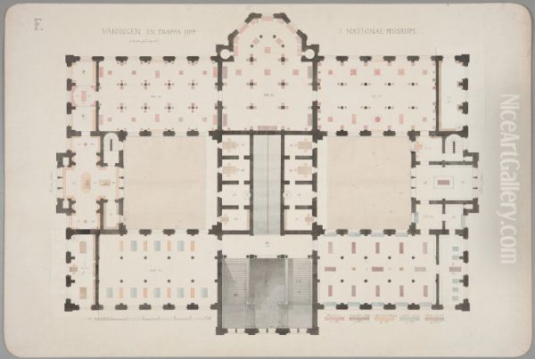 Nationalmuseum. Plan av mellanvaningen med alternativa forslag paklistrade, andra forslaget - view 1