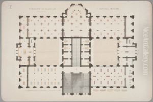 Nationalmuseum. Plan av mellanvaningen med alternativa forslag paklistrade, andra forslaget by Johan Adolf Hawerman