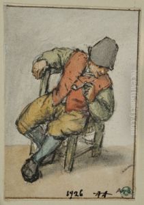 Seated Peasant, Turning Sideways, a Pipe in his Left Hand by Adriaen van Ostade