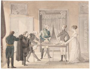 Kronjuvelerna kontrolleras pa Gripsholms slott, 13 juli 1809. by Per Otto Adelborg