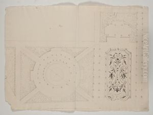 Plan over del av tradgard med parterrbroderi och fontan