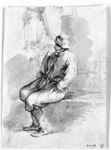 A seated man facing left with his left hand in his pocket A seated man facing left with his left hand in his pocket