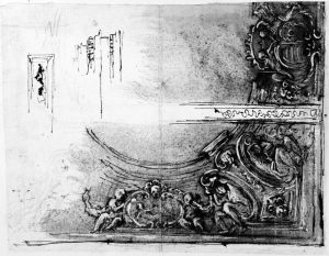 Study for a ceiling decoration, a corner with atalantes and cartouches