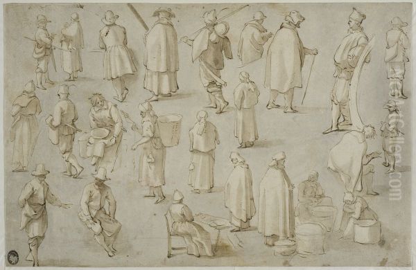 Tjugofyra studier av staende, gaende och sittande figurer - view 1