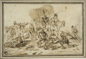 Rovare anfaller en transportvagn by Leonaert Bramer