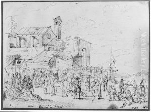 A soldiers' camp by a church by Cornelis de Wael