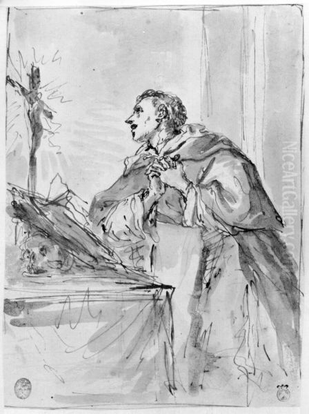 Monk Praying Before a Crucifix Wreathed in Light - view 1