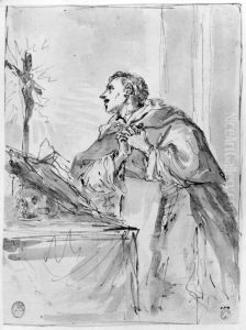 Monk Praying Before a Crucifix Wreathed in Light by Sebastiano Ricci