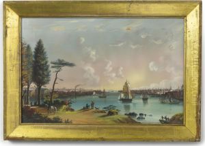 The East River Looking Southwest, Blackwell's Island In Foreground, The Navy Yard At Extreme Left And View Of Lower New York From Jersey City