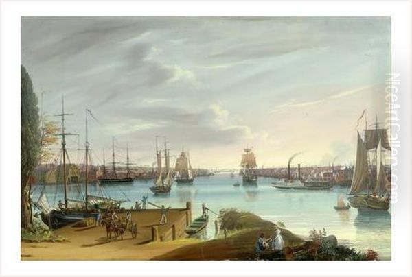 Vue Du Port De Boston Avec La Navette A Vapeur Boston-providence 'le Narrangasett' - view 1