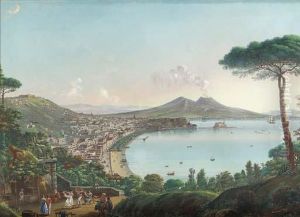 The Bay Of Naples With An American Frigate
Signed 'painted By N. Calyo.' (lower Right)