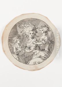 Mor med tva dottrar (studie till miniatyr) by Jean-Baptiste Jacques Augustin