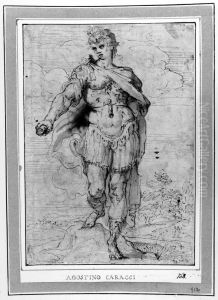 Armed roman warrior by Agostino Carracci