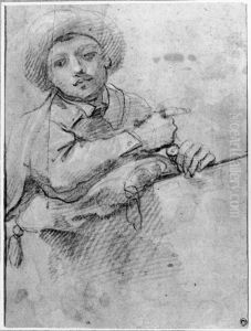 Young man wearing a hat, kneeling by Francesco Vanni