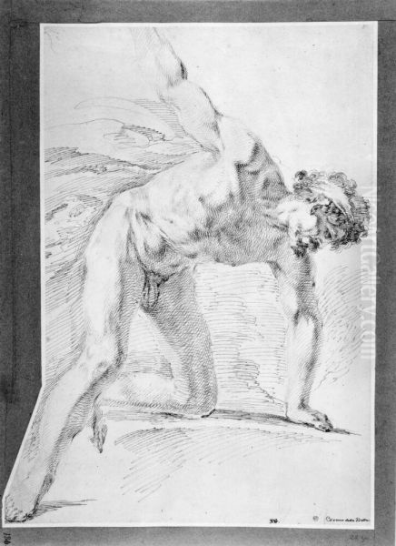 Study of a crouching male nude - view 1