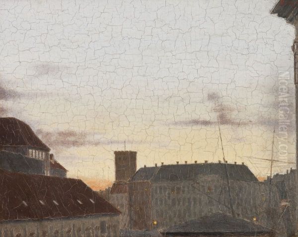 Udsigt mod Gammelholm med Nikolaj tarn i baggrunden. Lys sommeraften. - view 1