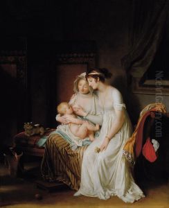 Une femme allaitant son enfant regardee par son amie
