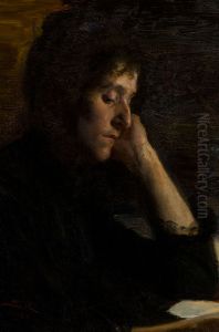 A young woman reading. by Peder Severin Kroyer