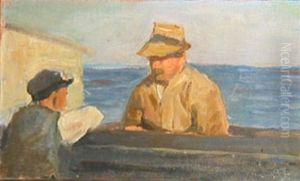 Two men talking.