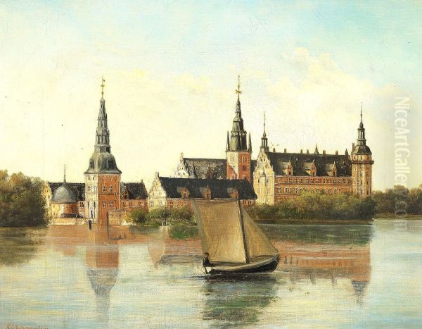 View of Frederiksborg Castle and the lake on a summer day. - view 1