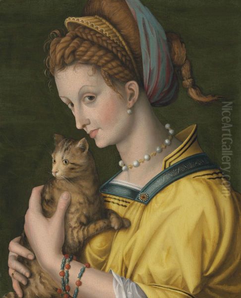 Portrait of a young lady holding a cat - view 1