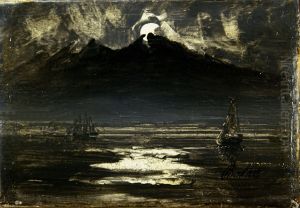 Sailboat in moonlight by Peder Balke