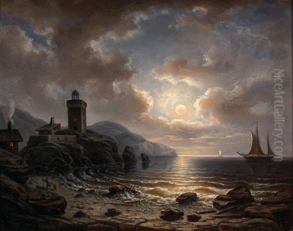 Coast at Night with Lighthouses - view 1
