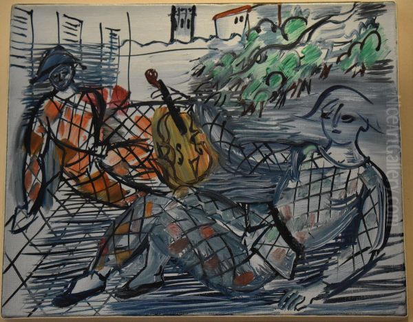 Arlequin rouge et blanc au violon - view 1
