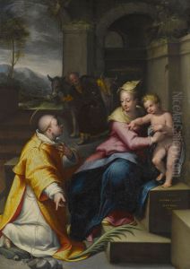 De Heilige Familie met de H. Stephanus by Denys Calvaert