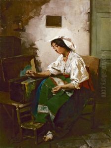 Ragazza che cuce by Domenico Induno