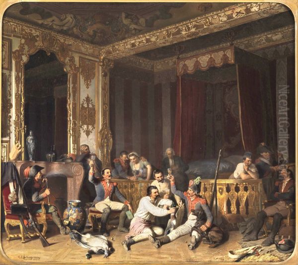 Besetzung eines Schlosses durch franzosische Soldaten. (Kurfurstenzimmer im Schloss Schleissheim bei Munchen) - view 1