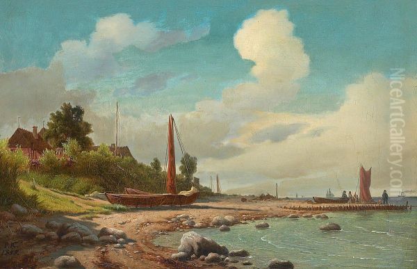 Fishing boats drawn up on the beach at Aalsgaarde. - view 1