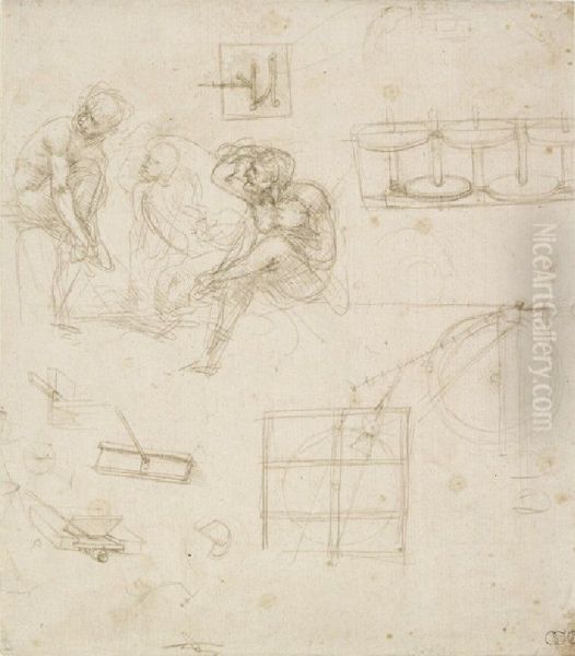 Three Seated Figures and Studies of Machines - view 1