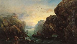 Cliff-lined Coast with Shellfish Gatherers. by Ramon Marti Alsina