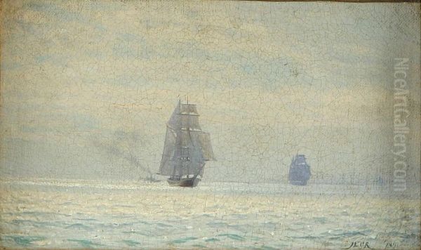 Sailing ships in the morning fog. - view 1