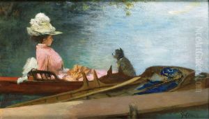 Young Woman in a boat with her Dog by Ferdinand Heilbuth