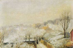 Utsikt mot Frognerslottet. Fra Skovveien. by Peter Nicolai Arbo