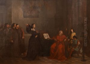 Scena Medicea (Clarice Strozzi intima ad Ippolito ed Alessandro de' Medici di partire da Firenze) by Giovanni Fattori