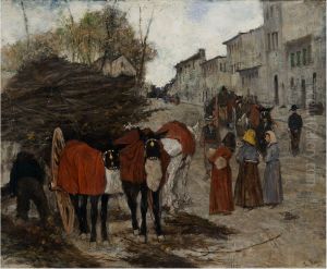 L'arrivo dei barrocci by Giovanni Fattori