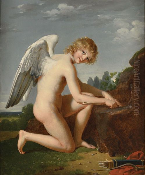 Cupid sharpening his arrows - view 1