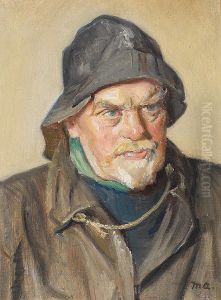 Portrait of fisherman with a sou'wester. Portrait of fisherman with a sou'wester.