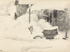Farmyard in Snow by Erik Werenskiold