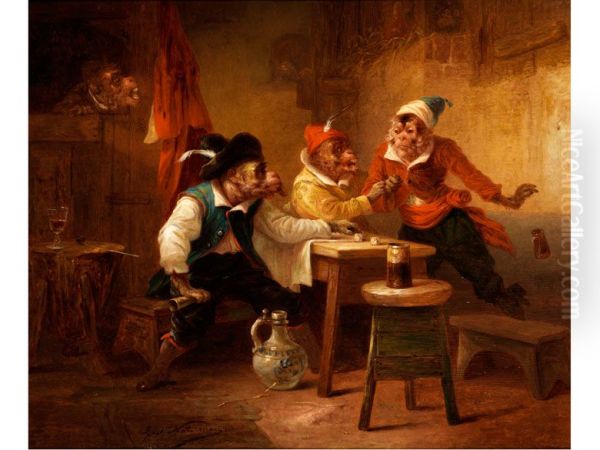 Monkeys playing dice - view 1