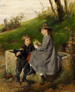 Two children at the fountain by Felix Schlesinger